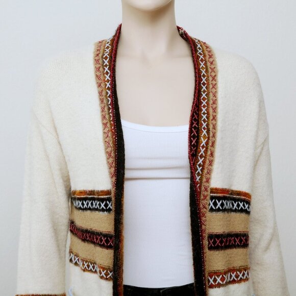 Janice Fair Isle Knit Striped Knee Length Cardigan Multicolors Women One Size - Picture 9 of 16